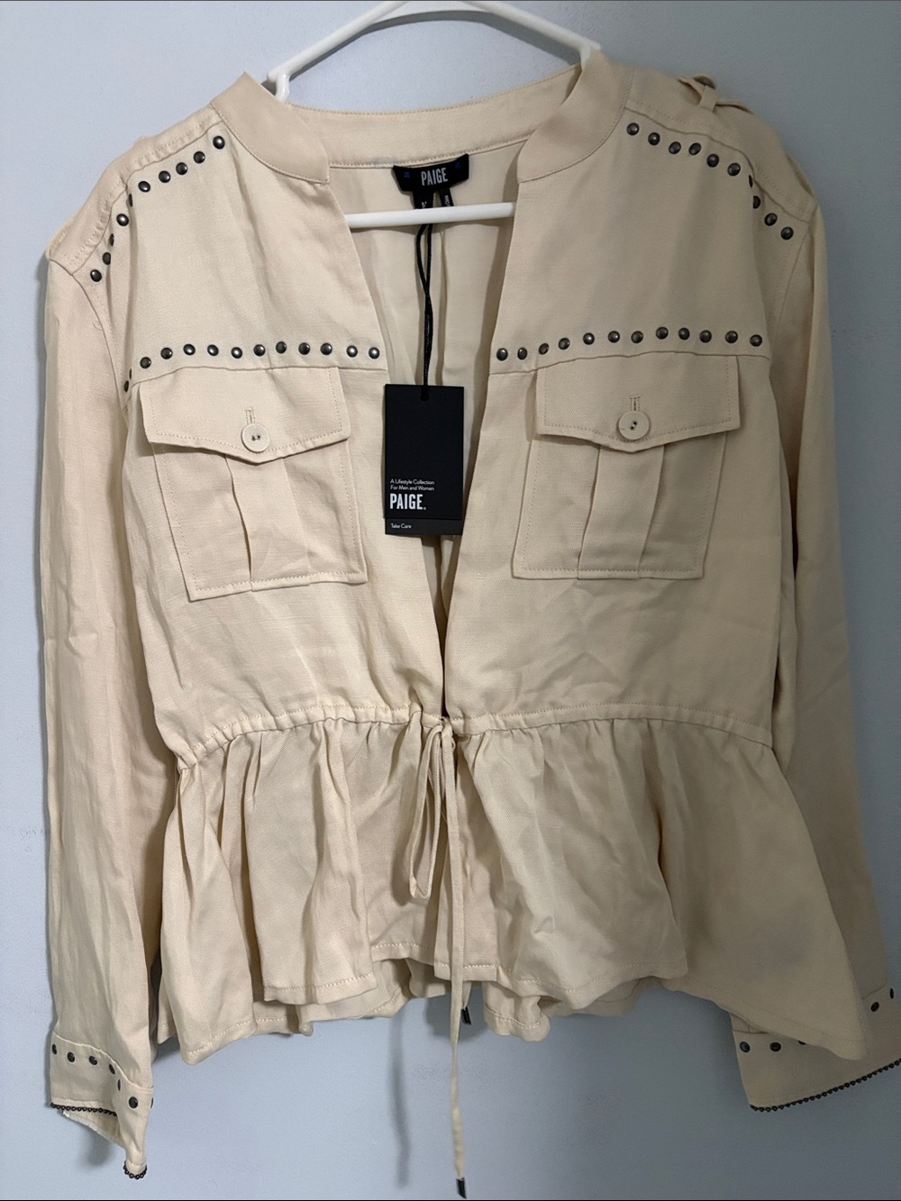 PAIGE Beige Utility Jacket with Stud Trim